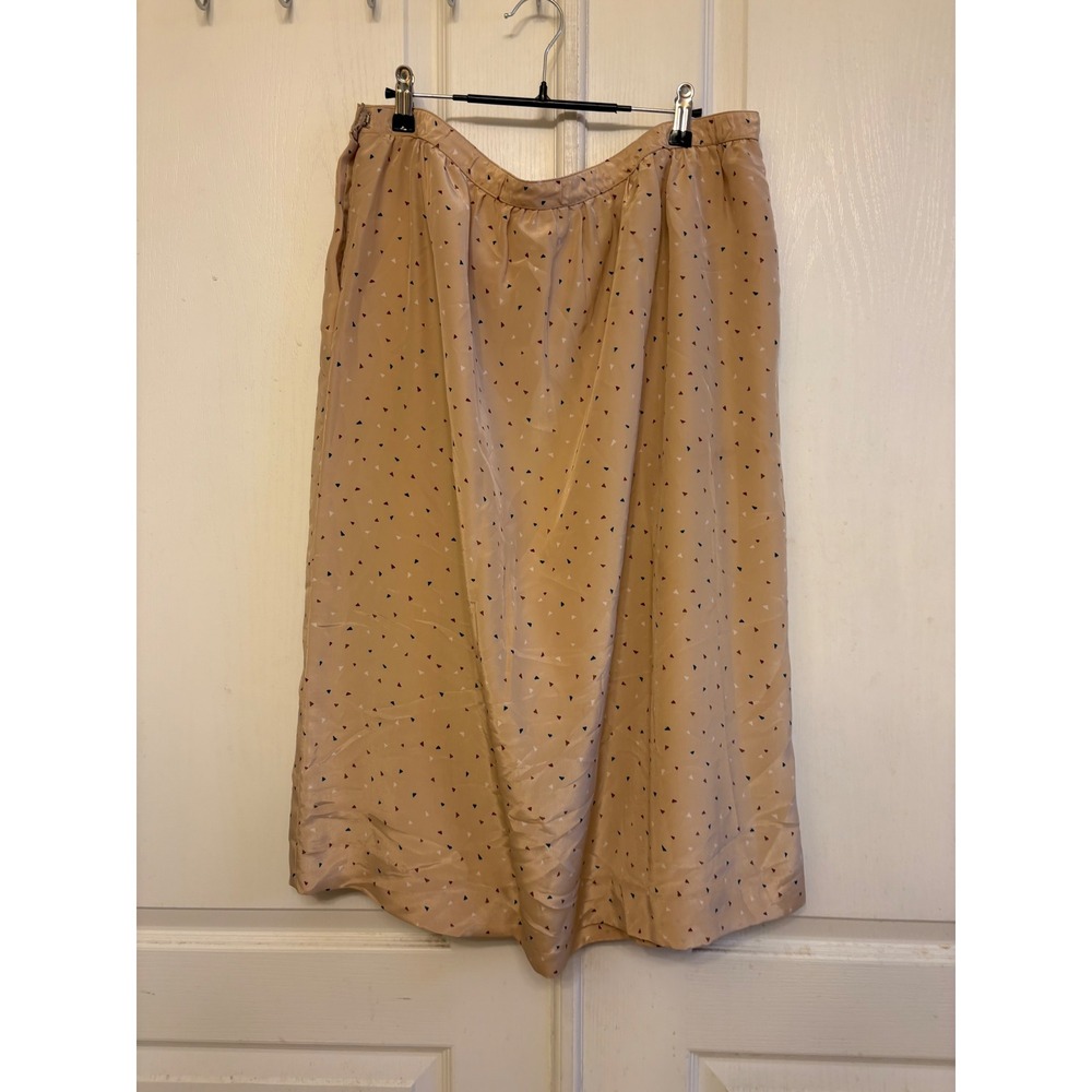 Schrader Sport Vintage Tan Confetti Print Midi Skirt Geometric Triangles Sz 34‎